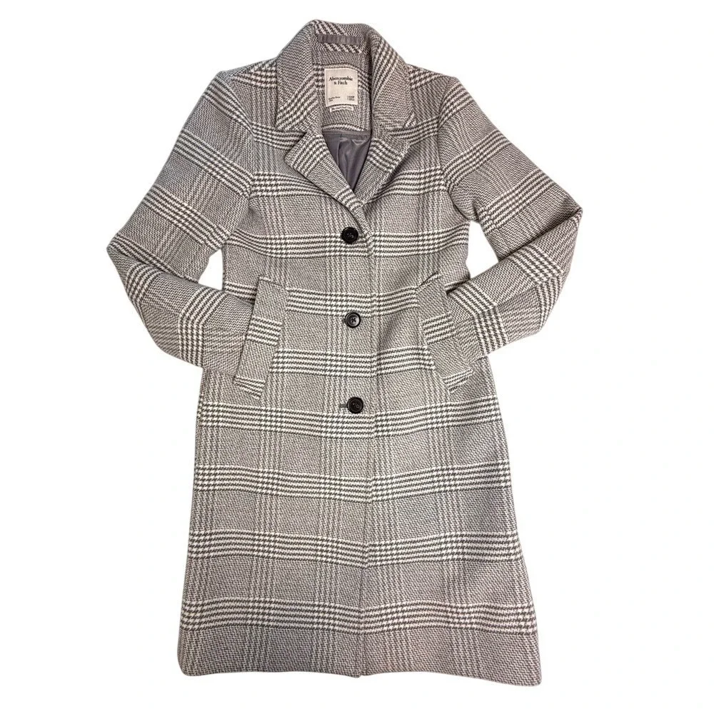 The A&F Dad Coat Plaid Wool Blend Overcoat Women's Size XXSP‎ Gray Classic